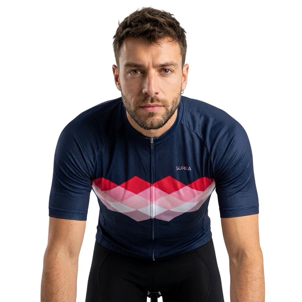 FUALRNY Cycling Jersey Mens 3XL Blue Red Pink Full Zip Pockets Bike Top
